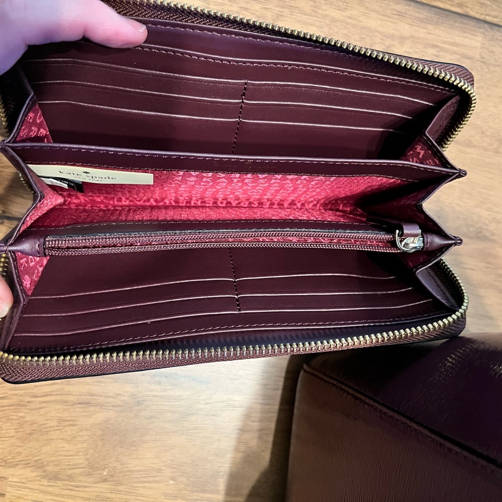 Kate Spade ♠️ Burgundy Bristol Drive Patent Leather Large Tote & Long Zip Wallet - Picture 11 of 14